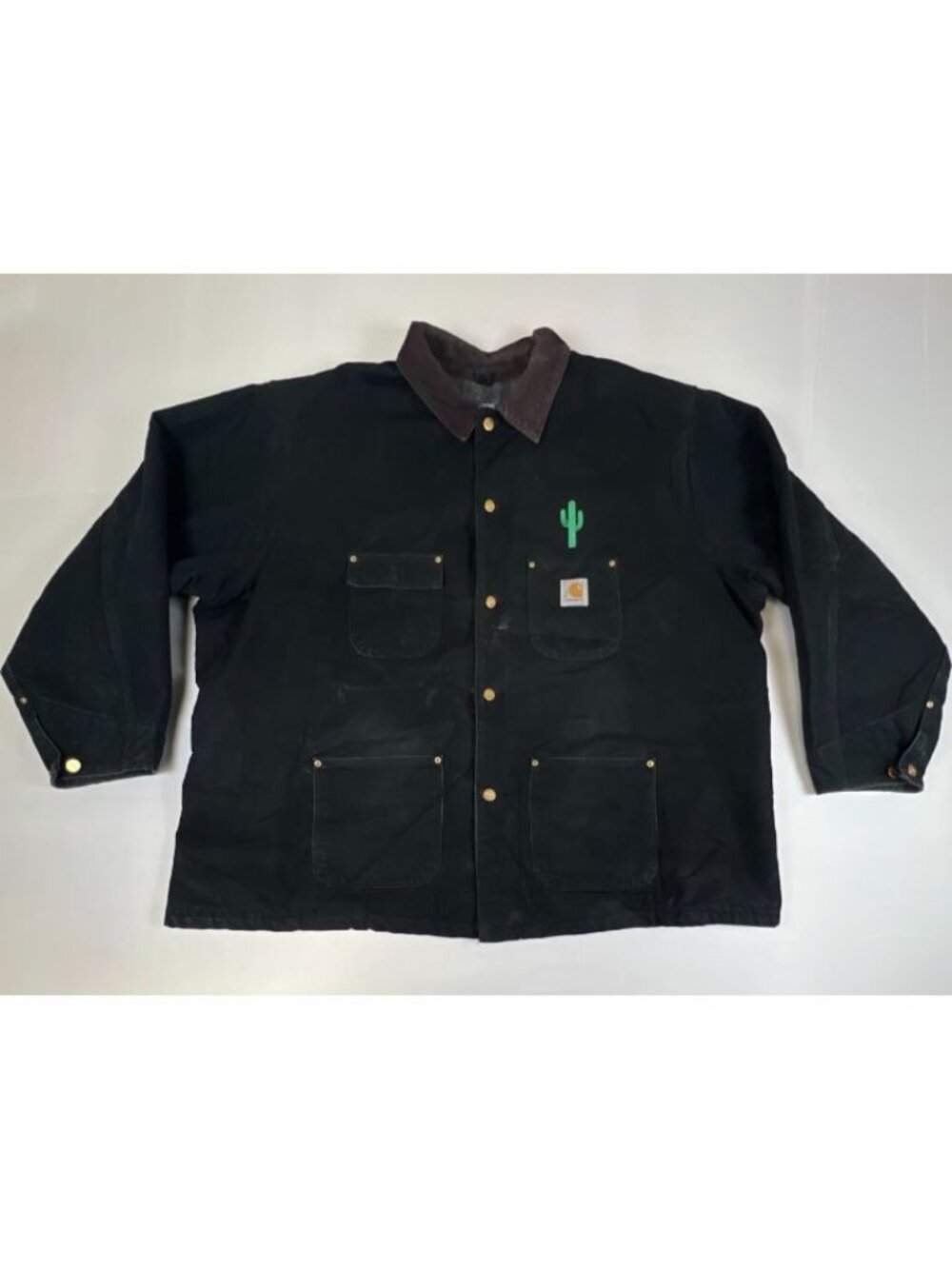 Vintage Carhartt C01 BLK Chore Coat Blanket Lined Cactus Embroidery USA Mens 56
